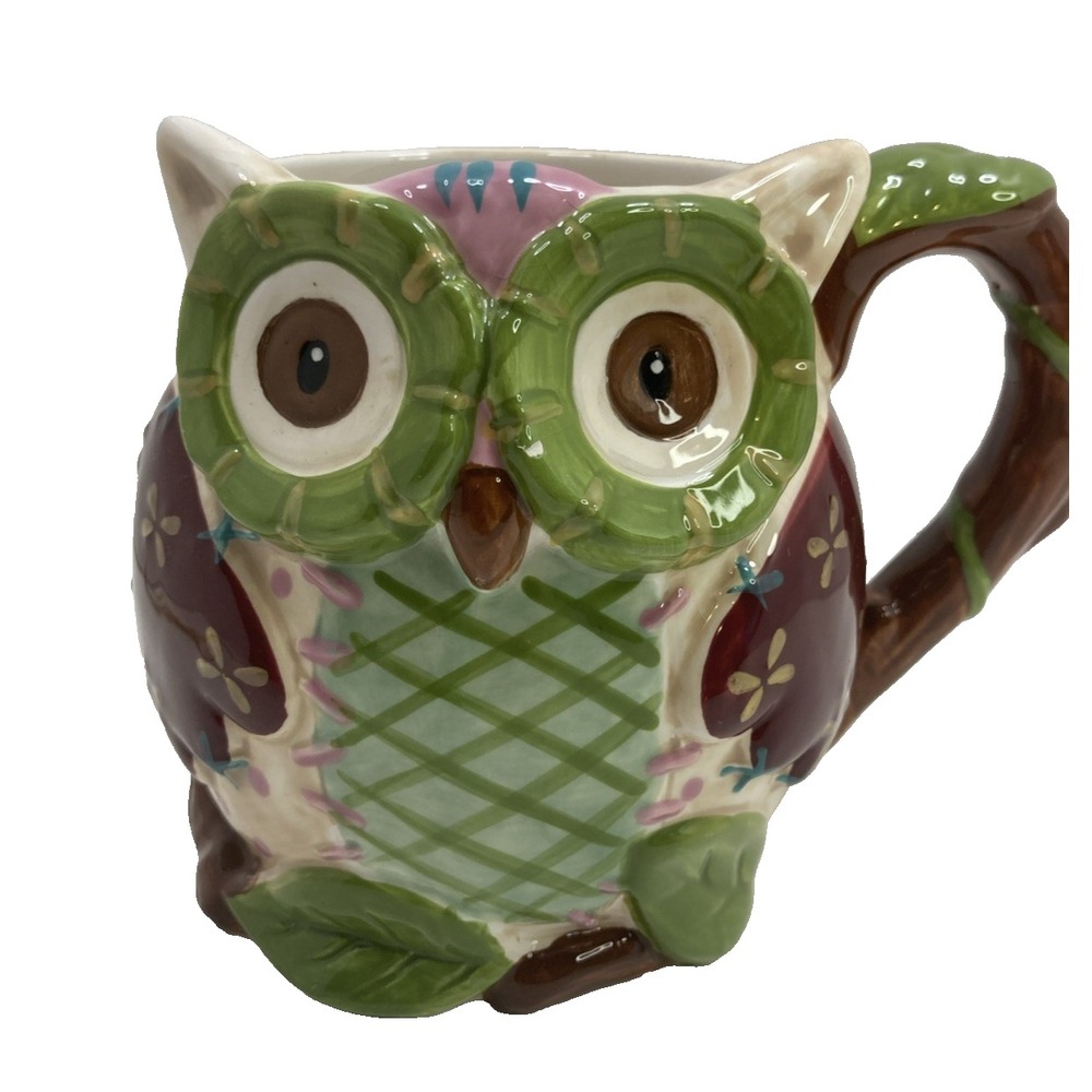 Pier1 Imports Olli The Owl Large 3D Hand-Painted Mug 16 oz Coffee Mug Kitschy